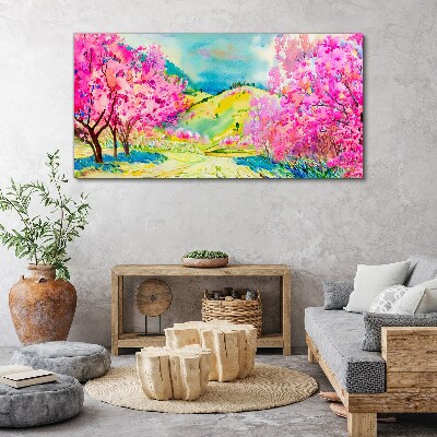 Foto auf leinwand Frühlingslandschaft in Rosatönen