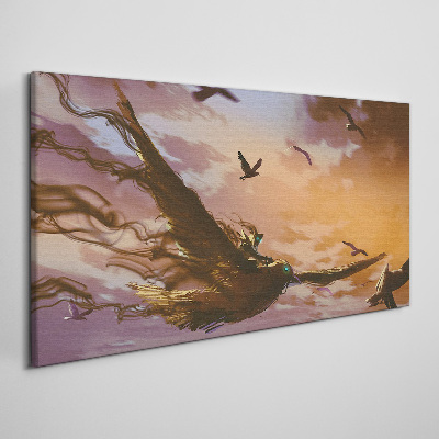 Foto auf leinwand Vogelflug in der untergehenden Sonne