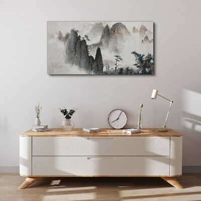 Foto leinwand Berglandschaft in Nebellandschaft