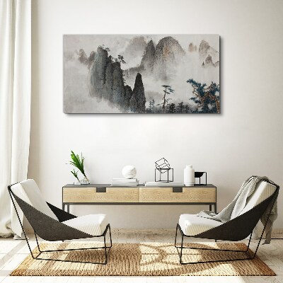 Foto leinwand Berglandschaft in Nebellandschaft