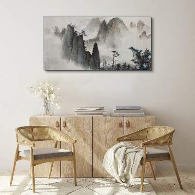 Foto leinwand Berglandschaft in Nebellandschaft