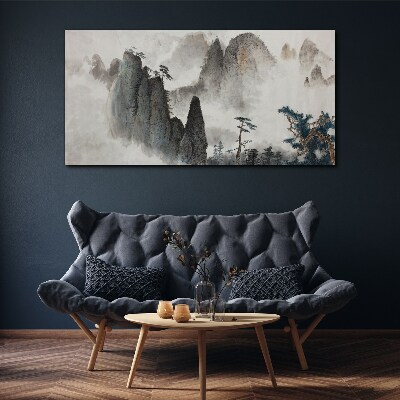 Foto leinwand Berglandschaft in Nebellandschaft