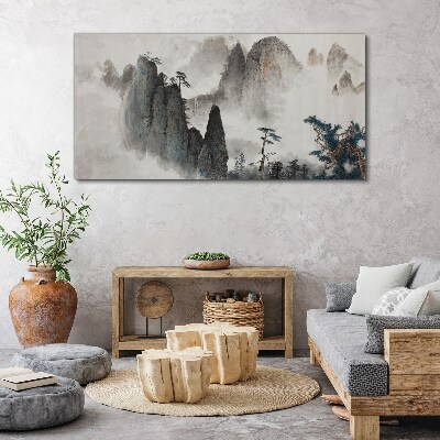 Foto leinwand Berglandschaft in Nebellandschaft