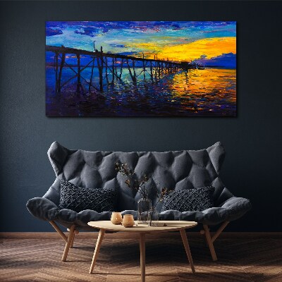 Foto auf leinwand Sonnenuntergang über dem Pier