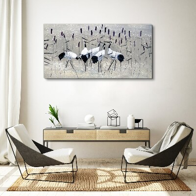 Foto auf leinwand Weiße Kraniche im Schilf