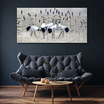 Foto auf leinwand Weiße Kraniche im Schilf