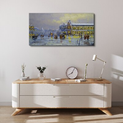 Foto auf leinwand Winterabend in der Stadt