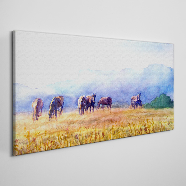 Wandbild Eine große Herde Pferde auf der Wiese