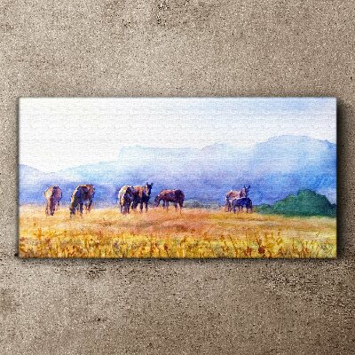 Wandbild Eine große Herde Pferde auf der Wiese