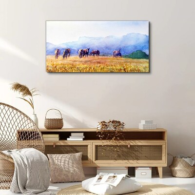 Wandbild Eine große Herde Pferde auf der Wiese