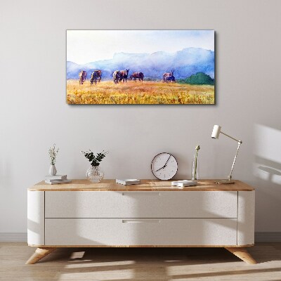 Wandbild Eine große Herde Pferde auf der Wiese