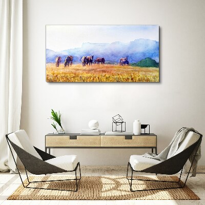 Wandbild Eine große Herde Pferde auf der Wiese