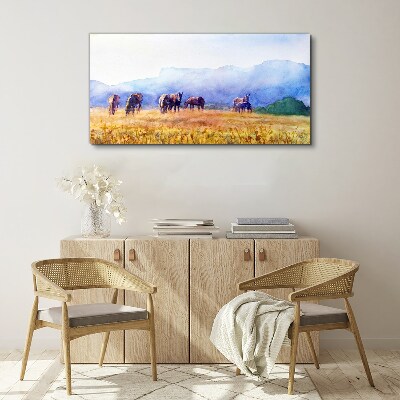 Wandbild Eine große Herde Pferde auf der Wiese