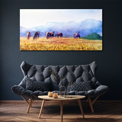 Wandbild Eine große Herde Pferde auf der Wiese