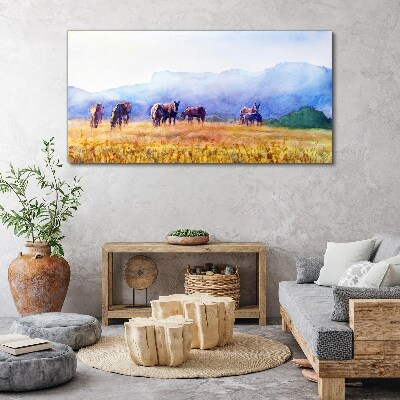 Wandbild Eine große Herde Pferde auf der Wiese