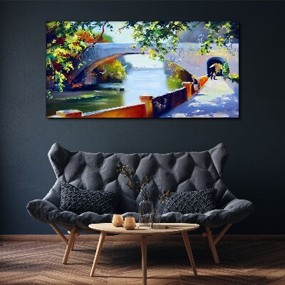 Foto auf leinwand Bäume Flussbrücke