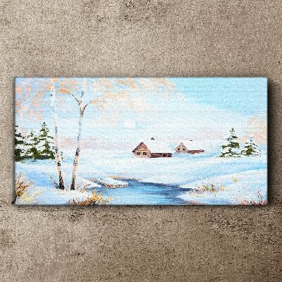 Foto auf leinwand Winterlandschaft mit Häusern im Schnee