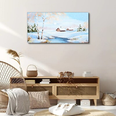 Foto auf leinwand Winterlandschaft mit Häusern im Schnee