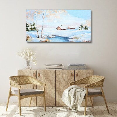 Foto auf leinwand Winterlandschaft mit Häusern im Schnee