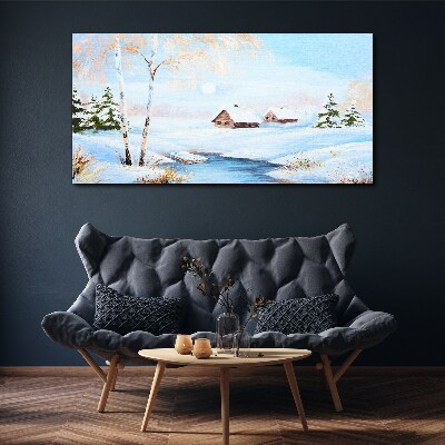 Foto auf leinwand Winterlandschaft mit Häusern im Schnee