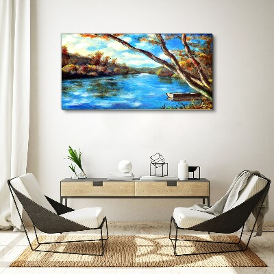 Bild auf leinwand Wald Fluss Wolken Natur