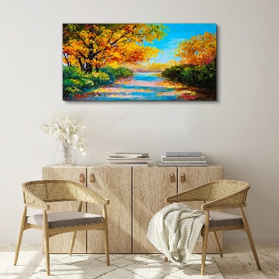 Foto auf leinwand Goldener Herbst am Fluss