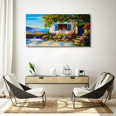 Foto leinwand Küstenlandschaft mit Blumen