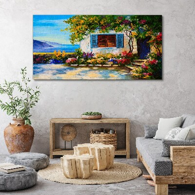 Foto leinwand Küstenlandschaft mit Blumen