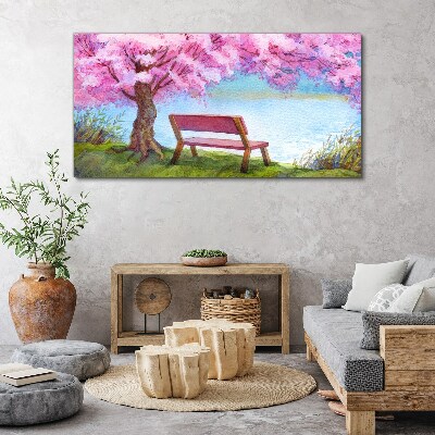Foto auf leinwand Frühlingsruhe unter dem blühenden Kirschbaum