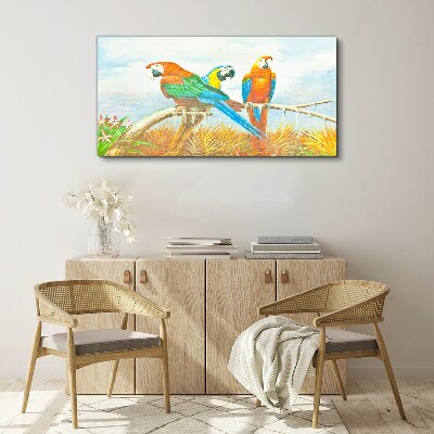 Foto leinwand Tropische Papageien auf einem Ast