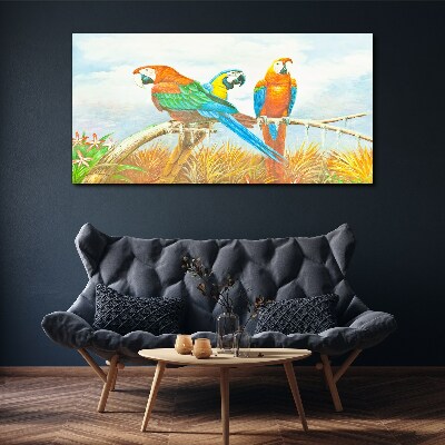 Foto leinwand Tropische Papageien auf einem Ast
