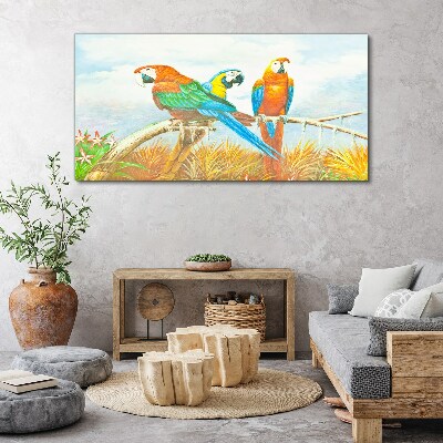 Foto leinwand Tropische Papageien auf einem Ast