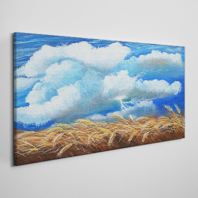 Foto auf leinwand Sommerhimmel über einem goldenen Feld