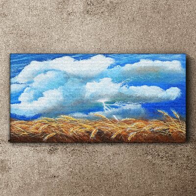 Foto auf leinwand Sommerhimmel über einem goldenen Feld