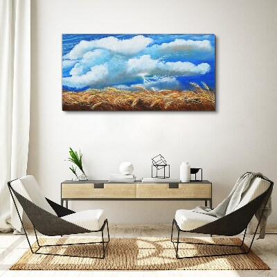 Foto auf leinwand Sommerhimmel über einem goldenen Feld
