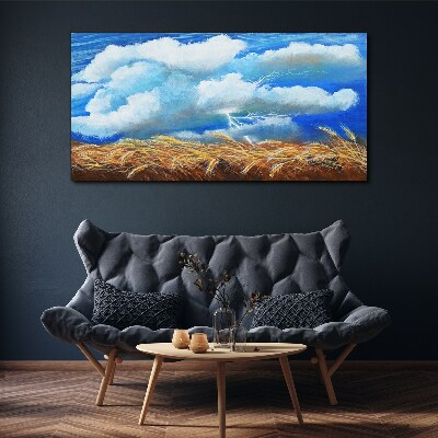 Foto auf leinwand Sommerhimmel über einem goldenen Feld