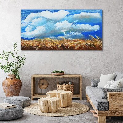 Foto auf leinwand Sommerhimmel über einem goldenen Feld