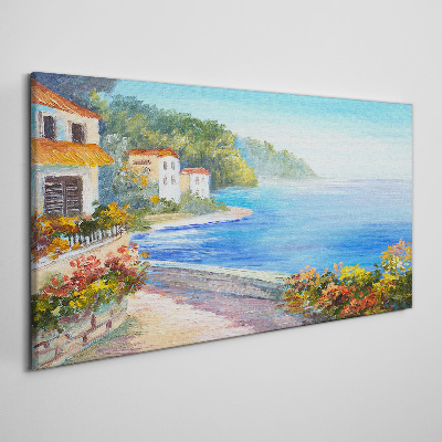 Wandbild Küstenlandschaft mit bunten Häusern