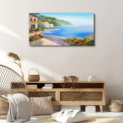 Wandbild Küstenlandschaft mit bunten Häusern