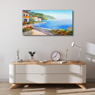 Wandbild Küstenlandschaft mit bunten Häusern