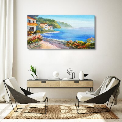 Wandbild Küstenlandschaft mit bunten Häusern
