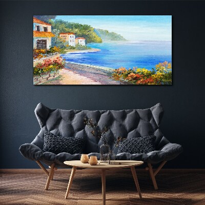 Wandbild Küstenlandschaft mit bunten Häusern