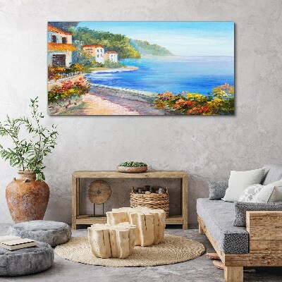 Wandbild Küstenlandschaft mit bunten Häusern