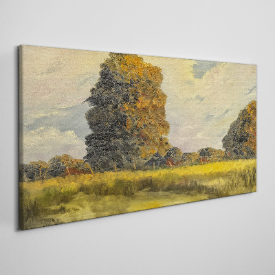 Foto auf leinwand Goldene Bäume in einer Sommerlandschaft