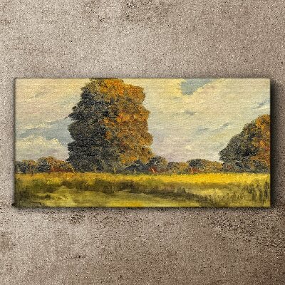 Foto auf leinwand Goldene Bäume in einer Sommerlandschaft