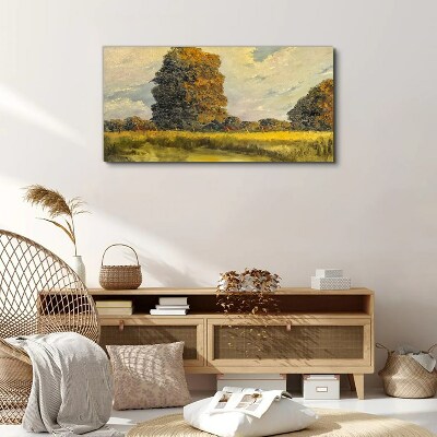 Foto auf leinwand Goldene Bäume in einer Sommerlandschaft