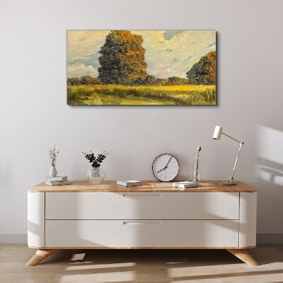 Foto auf leinwand Goldene Bäume in einer Sommerlandschaft