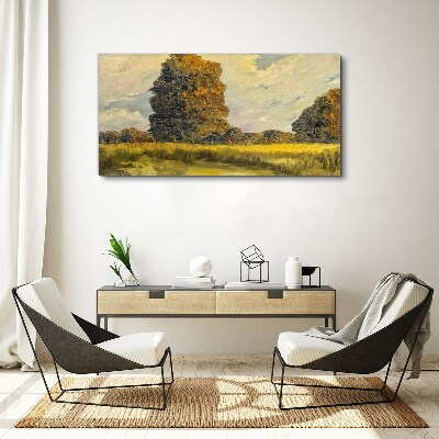 Foto auf leinwand Goldene Bäume in einer Sommerlandschaft