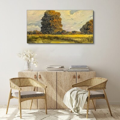 Foto auf leinwand Goldene Bäume in einer Sommerlandschaft