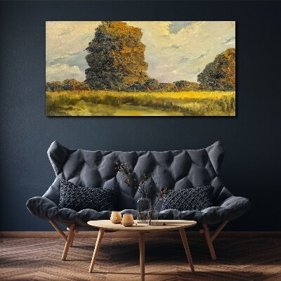Foto auf leinwand Goldene Bäume in einer Sommerlandschaft